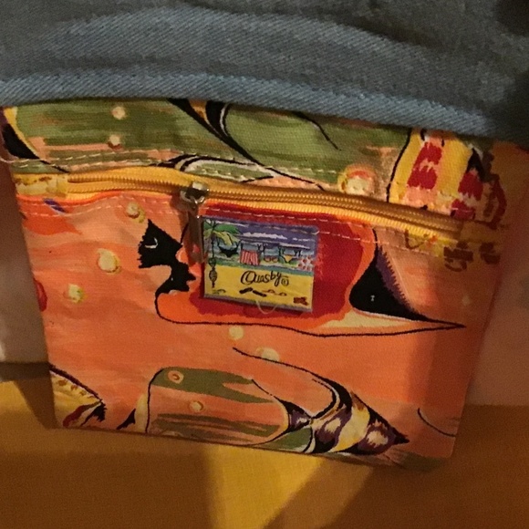 Anne Ormsby “ Surviving Stress” Carribean Themed Tote Bag with Bamboo Handlea - Picture 6 of 11